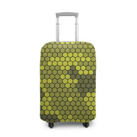 Чехол для чемодана 3D с принтом Кибер камуфляж 8 в Новосибирске, 86% полиэфир, 14% спандекс | двустороннее нанесение принта, прорези для ручек и колес | желтый | соты