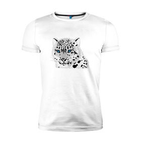 Мужская футболка премиум с принтом Белый тигр в Новосибирске, 92% хлопок, 8% лайкра | приталенный силуэт, круглый вырез ворота, длина до линии бедра, короткий рукав | Тематика изображения на принте: снежный барс | хищник
