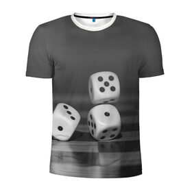 Мужская футболка 3D спортивная с принтом Игральные кости в Новосибирске, 100% полиэстер с улучшенными характеристиками | приталенный силуэт, круглая горловина, широкие плечи, сужается к линии бедра | кубик