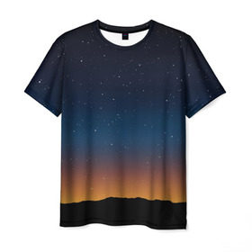 Мужская футболка 3D с принтом Звездное небо в Новосибирске, 100% полиэфир | прямой крой, круглый вырез горловины, длина до линии бедер | вселенная | галактика | горизон | звезды | небо | ночь