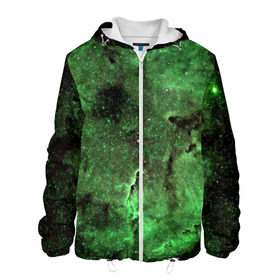 Мужская куртка 3D с принтом Зеленый Космос в Новосибирске, ткань верха — 100% полиэстер, подклад — флис | прямой крой, подол и капюшон оформлены резинкой с фиксаторами, два кармана без застежек по бокам, один большой потайной карман на груди. Карман на груди застегивается на липучку | вселенная | галактика | звезды