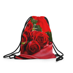 Рюкзак-мешок 3D с принтом Розы в Новосибирске, 100% полиэстер | плотность ткани — 200 г/м2, размер — 35 х 45 см; лямки — толстые шнурки, застежка на шнуровке, без карманов и подкладки | букет | красная | лепесток | разноцветная | роза | цветок