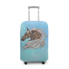 Чехол для чемодана 3D с принтом Конь в Новосибирске, 86% полиэфир, 14% спандекс | двустороннее нанесение принта, прорези для ручек и колес | конь | лошадь