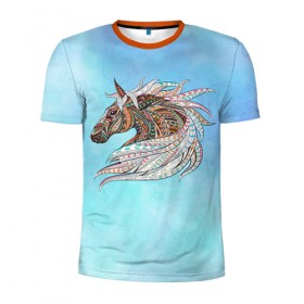 Мужская футболка 3D спортивная с принтом Конь в Новосибирске, 100% полиэстер с улучшенными характеристиками | приталенный силуэт, круглая горловина, широкие плечи, сужается к линии бедра | конь | лошадь
