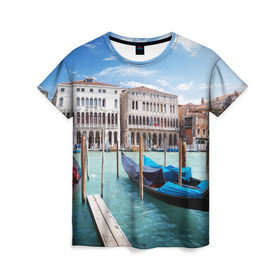 Женская футболка 3D с принтом Италия (Венеция) в Новосибирске, 100% полиэфир ( синтетическое хлопкоподобное полотно) | прямой крой, круглый вырез горловины, длина до линии бедер | europe | italy | venice | венеция | вода | европа | ес | италия | каникулы | лодки | отдых | отпуск | солнце | туризм