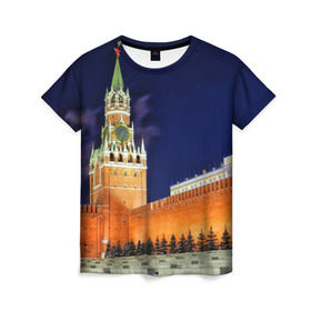 Женская футболка 3D с принтом Кремль в Новосибирске, 100% полиэфир ( синтетическое хлопкоподобное полотно) | прямой крой, круглый вырез горловины, длина до линии бедер | moscow | russia | гордость | кремль | москва | отечество | родина | россия | столица