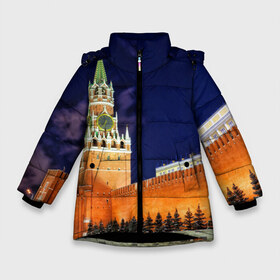 Зимняя куртка для девочек 3D с принтом Кремль в Новосибирске, ткань верха — 100% полиэстер; подклад — 100% полиэстер, утеплитель — 100% полиэстер. | длина ниже бедра, удлиненная спинка, воротник стойка и отстегивающийся капюшон. Есть боковые карманы с листочкой на кнопках, утяжки по низу изделия и внутренний карман на молнии. 

Предусмотрены светоотражающий принт на спинке, радужный светоотражающий элемент на пуллере молнии и на резинке для утяжки. | moscow | russia | гордость | кремль | москва | отечество | родина | россия | столица