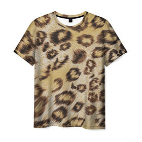 Мужская футболка 3D с принтом Леопардовая ткань в Новосибирске, 100% полиэфир | прямой крой, круглый вырез горловины, длина до линии бедер | Тематика изображения на принте: гепард | гламур | леопард | мода | пятна | роскошь | ткань | точки | шерсть