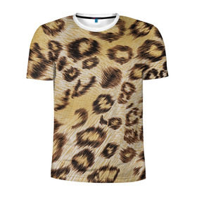 Мужская футболка 3D спортивная с принтом Леопардовая ткань в Новосибирске, 100% полиэстер с улучшенными характеристиками | приталенный силуэт, круглая горловина, широкие плечи, сужается к линии бедра | гепард | гламур | леопард | мода | пятна | роскошь | ткань | точки | шерсть