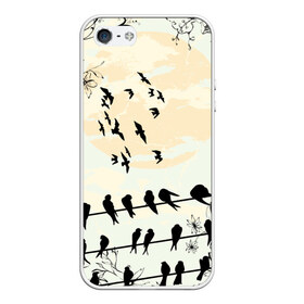 Чехол для iPhone 5/5S матовый с принтом Темная стая в Новосибирске, Силикон | Область печати: задняя сторона чехла, без боковых панелей | ворон | закат | ласточки | новинки | популярное | птицы | темнота