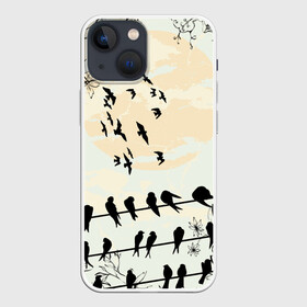 Чехол для iPhone 13 mini с принтом Темная стая в Новосибирске,  |  | ворон | закат | ласточки | новинки | популярное | птицы | темнота