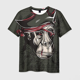 Мужская футболка 3D с принтом Старый пират в Новосибирске, 100% полиэфир | прямой крой, круглый вырез горловины, длина до линии бедер | обезьяна | шимпанзе