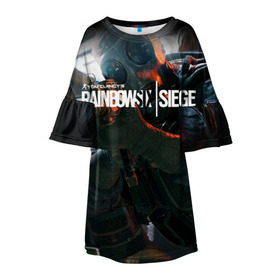Детское платье 3D с принтом Rainbow six | Siege в Новосибирске, 100% полиэстер | прямой силуэт, чуть расширенный к низу. Круглая горловина, на рукавах — воланы | boom | fire | rainbowsix | siege | tom clansys