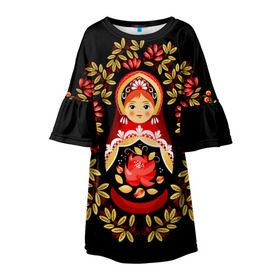 Детское платье 3D с принтом Матрешка в Новосибирске, 100% полиэстер | прямой силуэт, чуть расширенный к низу. Круглая горловина, на рукавах — воланы | flowers | matryoshka | russian | роспись | русская | цветы