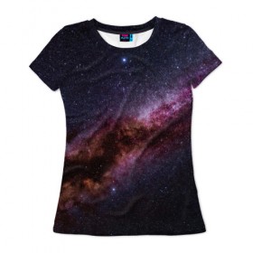 Женская футболка 3D с принтом Млечный путь в Новосибирске, 100% полиэфир ( синтетическое хлопкоподобное полотно) | прямой крой, круглый вырез горловины, длина до линии бедер | вселенная | галактика | звёзды | космическое пространство | космос | созвездие
