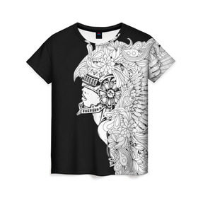 Женская футболка 3D с принтом Ангел мира в Новосибирске, 100% полиэфир ( синтетическое хлопкоподобное полотно) | прямой крой, круглый вырез горловины, длина до линии бедер | Тематика изображения на принте: ангел | белое | девушка | киборг | крылья | новинки | текстуры | цветы | черное