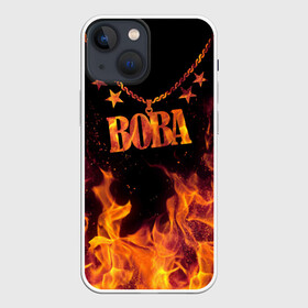 Чехол для iPhone 13 mini с принтом Вова в Новосибирске,  |  | black background | chain | fire | name | stars | vova | вова | звезды | имя | огонь | цепь | черный фон