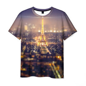 Мужская футболка 3D с принтом Эйфелева башня в Новосибирске, 100% полиэфир | прямой крой, круглый вырез горловины, длина до линии бедер | sity | блики | город | европа | ночь | париж | романтика | свет | эйфелева башня