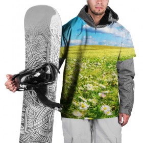 Накидка на куртку 3D с принтом Ромашковый ковёр в Новосибирске, 100% полиэстер |  | горизонт | зелень | небо | облака | поле | поляна | ромашки | солнце | цветы