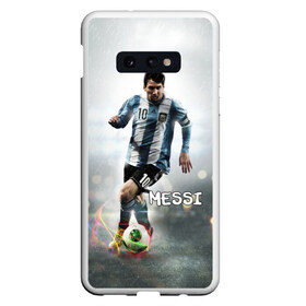 Чехол для Samsung S10E с принтом Leo Messi в Новосибирске, Силикон | Область печати: задняя сторона чехла, без боковых панелей | barselona | messi | аргентина | барселона | месси | мяч | футбол
