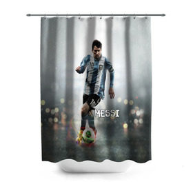 Штора 3D для ванной с принтом Leo Messi в Новосибирске, 100% полиэстер | плотность материала — 100 г/м2. Стандартный размер — 146 см х 180 см. По верхнему краю — пластиковые люверсы для креплений. В комплекте 10 пластиковых колец | barselona | messi | аргентина | барселона | месси | мяч | футбол