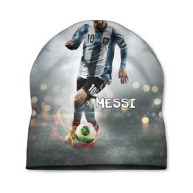 Шапка 3D с принтом Leo Messi в Новосибирске, 100% полиэстер | универсальный размер, печать по всей поверхности изделия | Тематика изображения на принте: barselona | messi | аргентина | барселона | месси | мяч | футбол