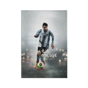 Обложка для паспорта матовая кожа с принтом Leo Messi в Новосибирске, натуральная матовая кожа | размер 19,3 х 13,7 см; прозрачные пластиковые крепления | Тематика изображения на принте: barselona | messi | аргентина | барселона | месси | мяч | футбол