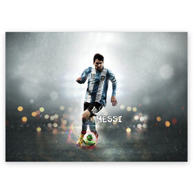 Поздравительная открытка с принтом Leo Messi в Новосибирске, 100% бумага | плотность бумаги 280 г/м2, матовая, на обратной стороне линовка и место для марки
 | barselona | messi | аргентина | барселона | месси | мяч | футбол