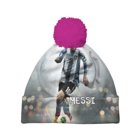 Шапка 3D c помпоном с принтом Leo Messi в Новосибирске, 100% полиэстер | универсальный размер, печать по всей поверхности изделия | barselona | messi | аргентина | барселона | месси | мяч | футбол