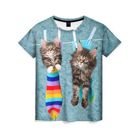 Женская футболка 3D с принтом Мейн-кун 1 в Новосибирске, 100% полиэфир ( синтетическое хлопкоподобное полотно) | прямой крой, круглый вырез горловины, длина до линии бедер | кот | котенок | котик | котэ | кошка | мейн кун | мейнкун | мэйн кун | мэйнкун