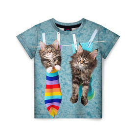 Детская футболка 3D с принтом Мейн-кун 1 в Новосибирске, 100% гипоаллергенный полиэфир | прямой крой, круглый вырез горловины, длина до линии бедер, чуть спущенное плечо, ткань немного тянется | Тематика изображения на принте: кот | котенок | котик | котэ | кошка | мейн кун | мейнкун | мэйн кун | мэйнкун