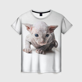 Женская футболка 3D с принтом Сфинкс 1 в Новосибирске, 100% полиэфир ( синтетическое хлопкоподобное полотно) | прямой крой, круглый вырез горловины, длина до линии бедер | Тематика изображения на принте: кот | котенок | котик | котэ | кошка | сфинкс
