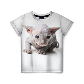 Детская футболка 3D с принтом Сфинкс 1 в Новосибирске, 100% гипоаллергенный полиэфир | прямой крой, круглый вырез горловины, длина до линии бедер, чуть спущенное плечо, ткань немного тянется | Тематика изображения на принте: кот | котенок | котик | котэ | кошка | сфинкс
