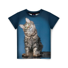 Детская футболка 3D с принтом Мейн-кун 2 в Новосибирске, 100% гипоаллергенный полиэфир | прямой крой, круглый вырез горловины, длина до линии бедер, чуть спущенное плечо, ткань немного тянется | кот | котенок | котик | котэ | кошка | мейн кун | мейнкун | мэйн кун | мэйнкун