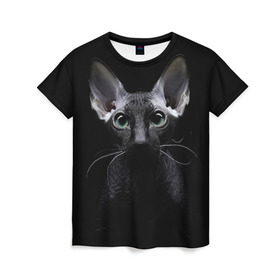 Женская футболка 3D с принтом Сфинкс 2 в Новосибирске, 100% полиэфир ( синтетическое хлопкоподобное полотно) | прямой крой, круглый вырез горловины, длина до линии бедер | кот | котенок | котик | котэ | кошка | сфинкс