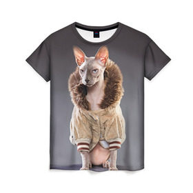 Женская футболка 3D с принтом Сфинкс 4 в Новосибирске, 100% полиэфир ( синтетическое хлопкоподобное полотно) | прямой крой, круглый вырез горловины, длина до линии бедер | кот | котенок | котик | котэ | кошка | сфинкс