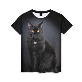 Женская футболка 3D с принтом Мейн-кун 3 в Новосибирске, 100% полиэфир ( синтетическое хлопкоподобное полотно) | прямой крой, круглый вырез горловины, длина до линии бедер | кот | котенок | котик | котэ | кошка | мейн кун | мейнкун | мэйн кун | мэйнкун