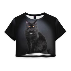 Женская футболка 3D укороченная с принтом Мейн-кун 3 в Новосибирске, 100% полиэстер | круглая горловина, длина футболки до линии талии, рукава с отворотами | кот | котенок | котик | котэ | кошка | мейн кун | мейнкун | мэйн кун | мэйнкун