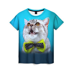 Женская футболка 3D с принтом Британец 3 в Новосибирске, 100% полиэфир ( синтетическое хлопкоподобное полотно) | прямой крой, круглый вырез горловины, длина до линии бедер | Тематика изображения на принте: британец | британская | британцы | кот | котенок | котик | котэ | кошка