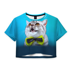Женская футболка 3D укороченная с принтом Британец 3 в Новосибирске, 100% полиэстер | круглая горловина, длина футболки до линии талии, рукава с отворотами | британец | британская | британцы | кот | котенок | котик | котэ | кошка
