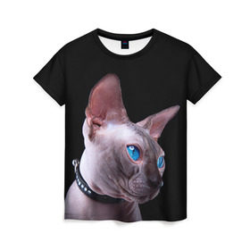 Женская футболка 3D с принтом Сфинкс 6 в Новосибирске, 100% полиэфир ( синтетическое хлопкоподобное полотно) | прямой крой, круглый вырез горловины, длина до линии бедер | кот | котенок | котик | котэ | кошка | сфинкс