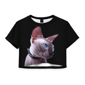 Женская футболка 3D укороченная с принтом Сфинкс 6 в Новосибирске, 100% полиэстер | круглая горловина, длина футболки до линии талии, рукава с отворотами | кот | котенок | котик | котэ | кошка | сфинкс