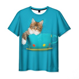 Мужская футболка 3D с принтом Мейн-кун 4 в Новосибирске, 100% полиэфир | прямой крой, круглый вырез горловины, длина до линии бедер | кот | котенок | котик | котэ | кошка | мейн кун | мейнкун | мэйн кун | мэйнкун