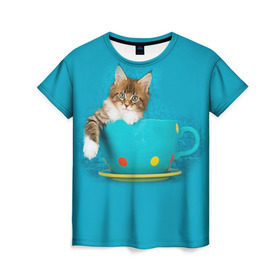 Женская футболка 3D с принтом Мейн-кун 4 в Новосибирске, 100% полиэфир ( синтетическое хлопкоподобное полотно) | прямой крой, круглый вырез горловины, длина до линии бедер | кот | котенок | котик | котэ | кошка | мейн кун | мейнкун | мэйн кун | мэйнкун