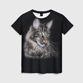 Женская футболка 3D с принтом Мейн-кун 5 в Новосибирске, 100% полиэфир ( синтетическое хлопкоподобное полотно) | прямой крой, круглый вырез горловины, длина до линии бедер | Тематика изображения на принте: кот | котенок | котик | котэ | кошка | мейн кун | мейнкун | мэйн кун | мэйнкун