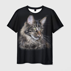 Мужская футболка 3D с принтом Мейн-кун 5 в Новосибирске, 100% полиэфир | прямой крой, круглый вырез горловины, длина до линии бедер | кот | котенок | котик | котэ | кошка | мейн кун | мейнкун | мэйн кун | мэйнкун