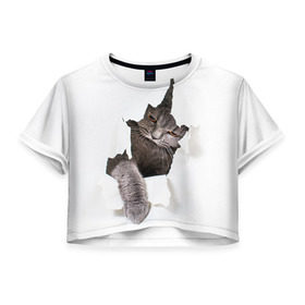 Женская футболка 3D укороченная с принтом Британец 4 в Новосибирске, 100% полиэстер | круглая горловина, длина футболки до линии талии, рукава с отворотами | Тематика изображения на принте: британец | британская | британцы | кот | котенок | котик | котэ | кошка