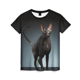 Женская футболка 3D с принтом Сфинкс 7 в Новосибирске, 100% полиэфир ( синтетическое хлопкоподобное полотно) | прямой крой, круглый вырез горловины, длина до линии бедер | кот | котенок | котик | котэ | кошка | сфинкс