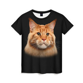 Женская футболка 3D с принтом Мейн-кун 6 в Новосибирске, 100% полиэфир ( синтетическое хлопкоподобное полотно) | прямой крой, круглый вырез горловины, длина до линии бедер | Тематика изображения на принте: кот | котенок | котик | котэ | кошка | мейн кун | мейнкун | мэйн кун | мэйнкун