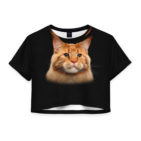 Женская футболка 3D укороченная с принтом Мейн-кун 6 в Новосибирске, 100% полиэстер | круглая горловина, длина футболки до линии талии, рукава с отворотами | кот | котенок | котик | котэ | кошка | мейн кун | мейнкун | мэйн кун | мэйнкун